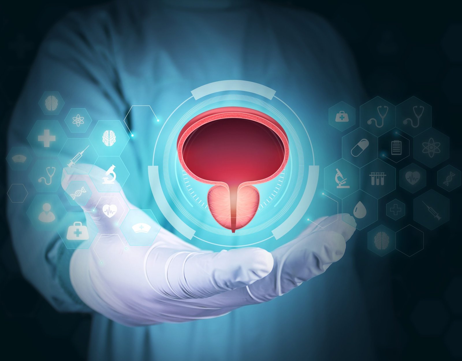 Bladder Prostate Doctors Hand Modern Digital Medicine Urology Dark Background Scaled