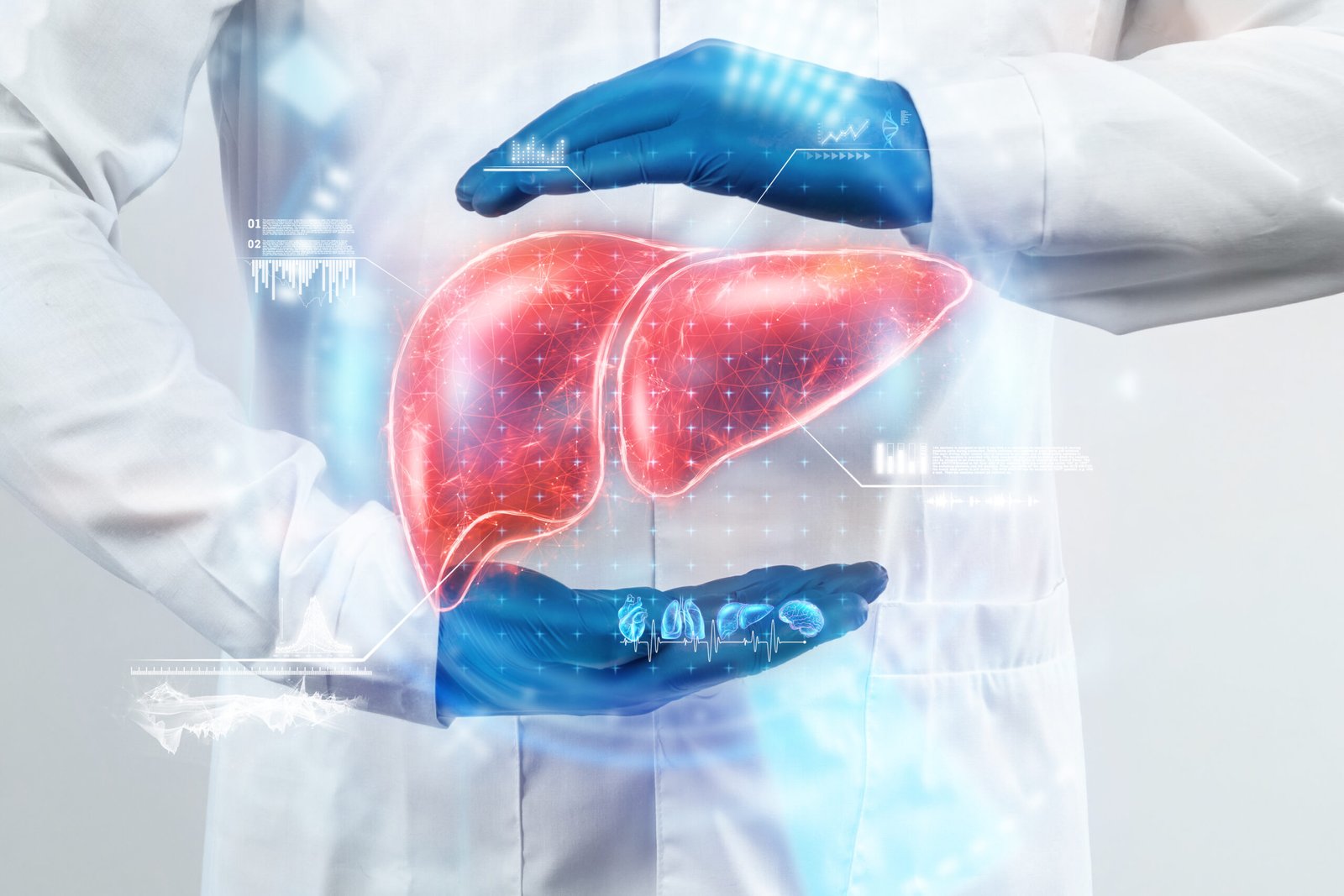 Doctor Looks Liver Hologram Checks Test Result Virtual Interface Analyzes Data Liver Disease Donation Innovative Technologies Medicine Future Scaled